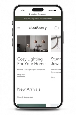Cloudberry Shopify website mobile homepage design