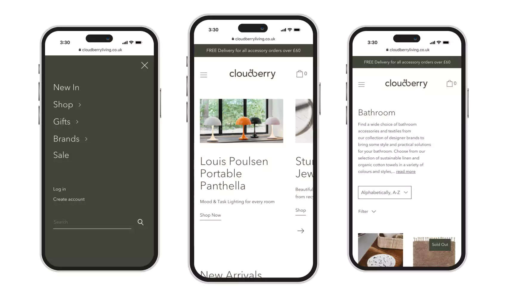 Cloudberry living mobile Shopify website design