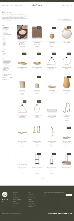 Cloudberry living Shopify website collection page