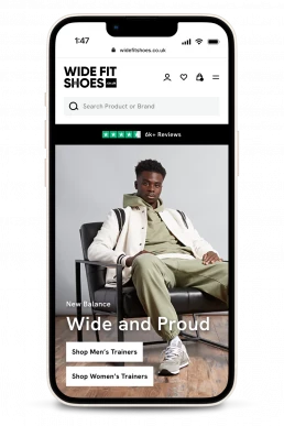 Wide Fit Shoes Shopify website design on a mobile device