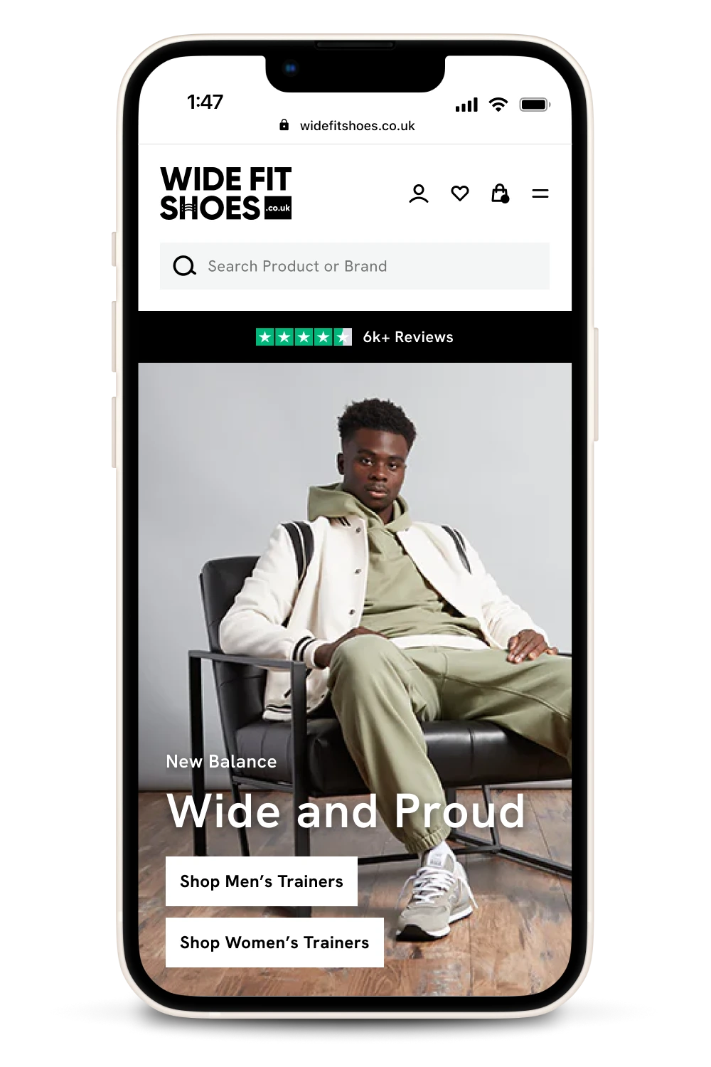 Wide Fit Shoes Shopify website design on a mobile device