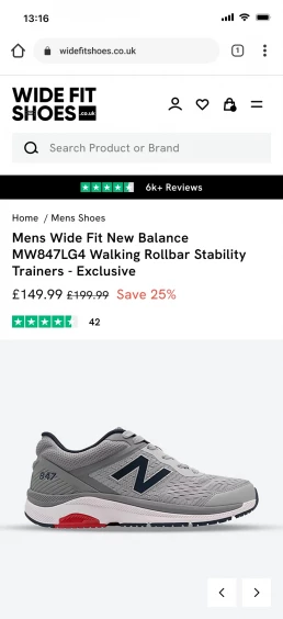 Wide Fit Shoes Shopify website design product page design