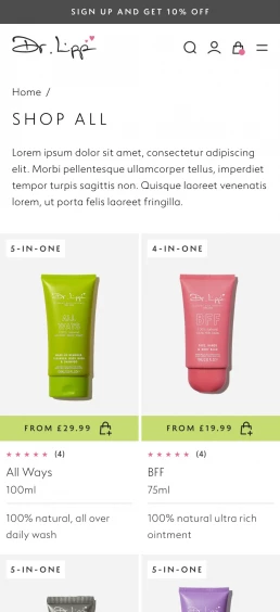 Dr Lipp Shopify wesbite design collection page