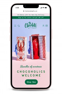 The Chocolate Gift Company mobile homepage user interface design