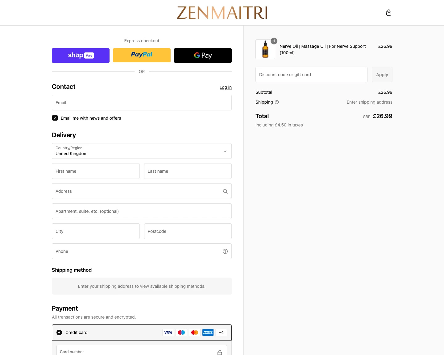 Zen Maitri Shopify 1 page checkout example