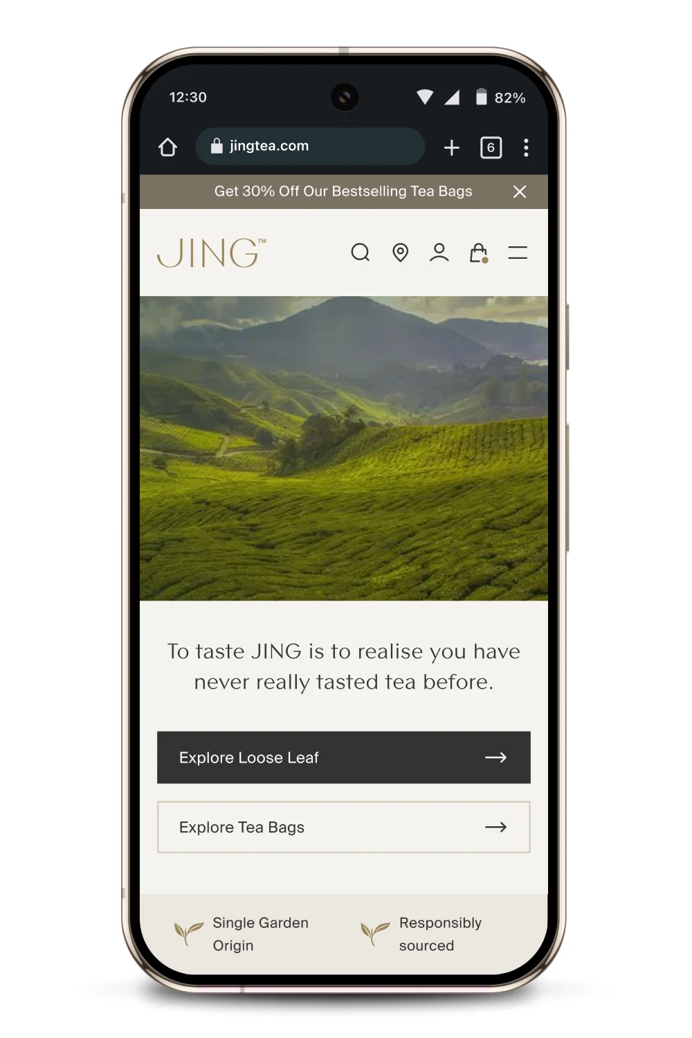 Jing Tea Shopify Plus website mobile hoempage