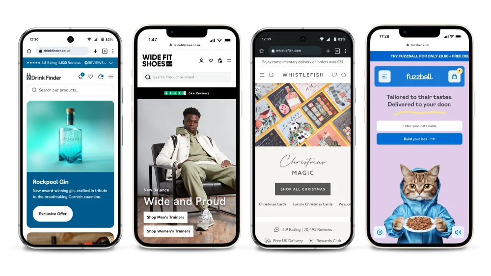 Shopify bespoke store build visual of 4 new websites and how they look on a mobile device