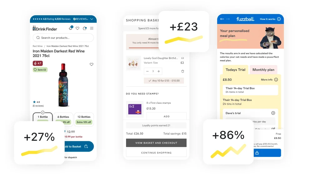 Shopify conversion rate graphic showing UI designs and how they have helped raise conversion and their real results