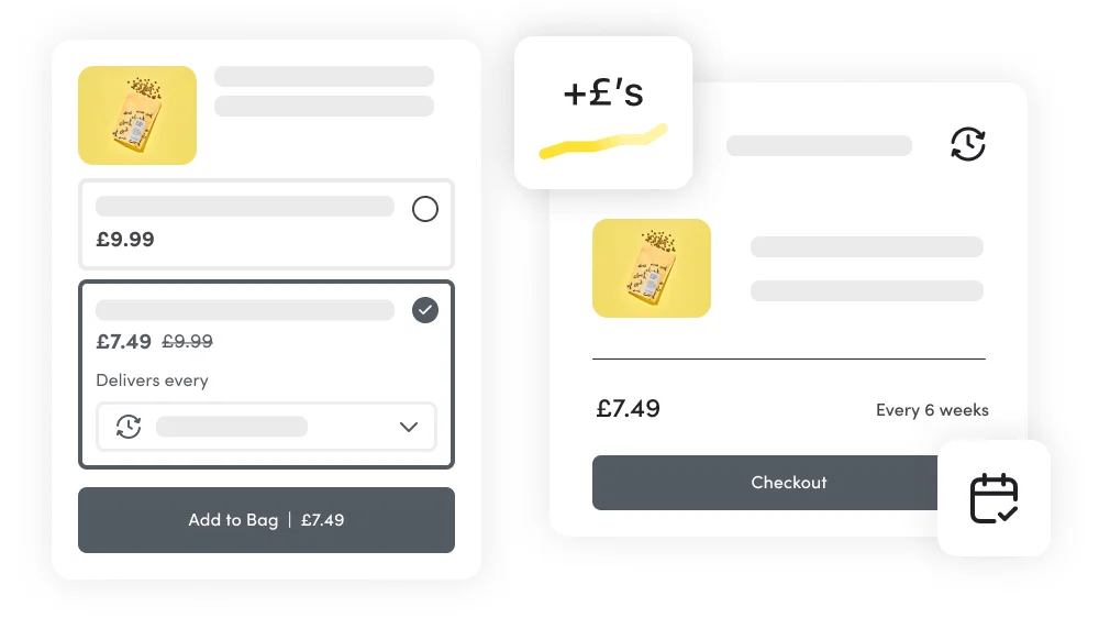 Shopify subscription graphic of a user interface of a single product on subscription