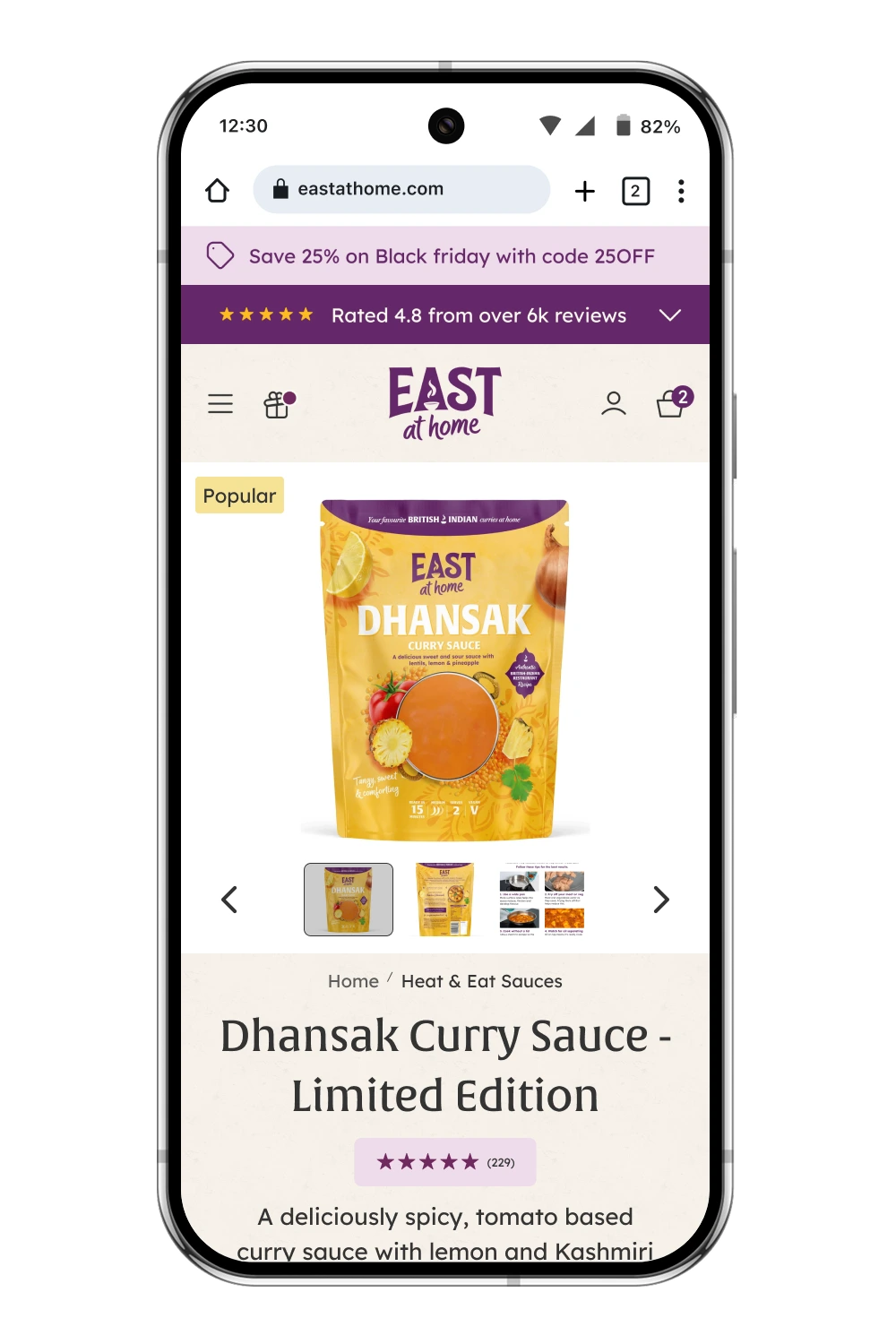 Shopify Website Design of a product page ofr East At Home by Anthony is Freelance