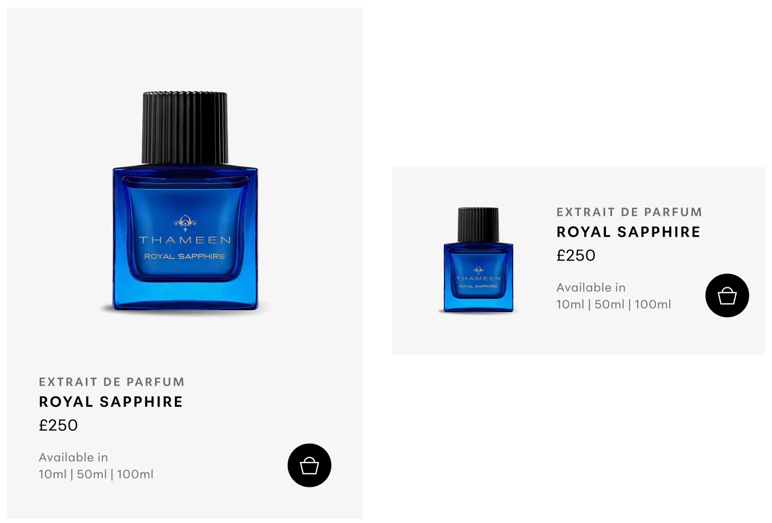 Thameen London Shopify product cards design by Anthony is Freelance